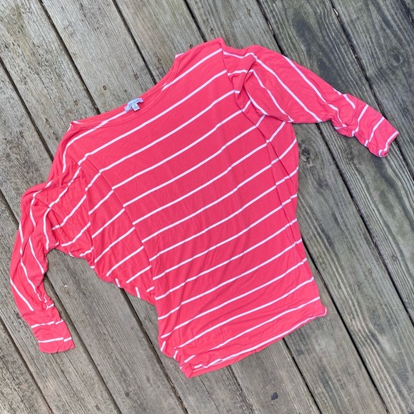 Bright Coral and White Stripe Dolman-Style Top | Legging Friendly | Size M - Picture 3 of 7
